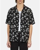 Chemise manches courtes avec palmiers noire et blanche