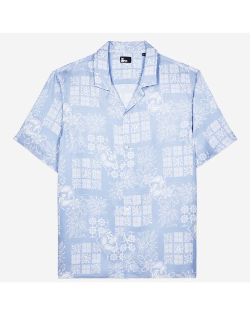 Chemise à manches courtes imprimée blanche et bleu ciel