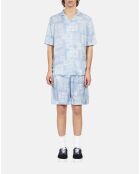 Chemise à manches courtes imprimée blanche et bleu ciel