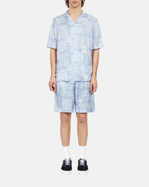 Chemise à manches courtes imprimée blanche et bleu ciel
