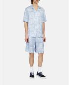 Chemise à manches courtes imprimée blanche et bleu ciel