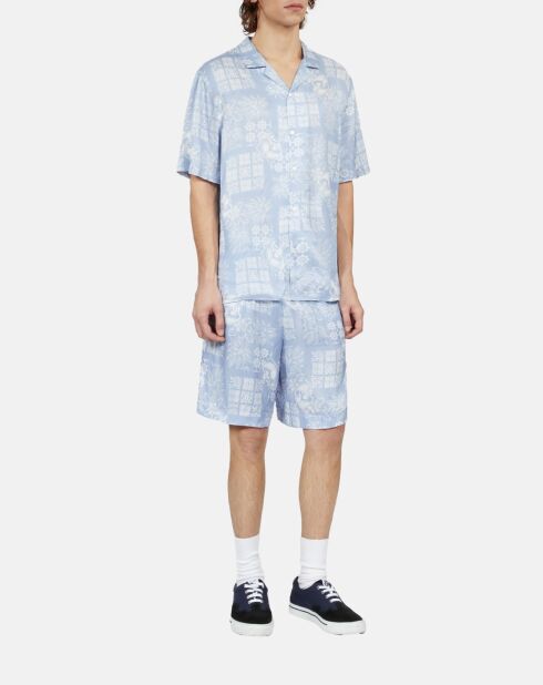 Chemise à manches courtes imprimée blanche et bleu ciel