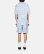 Chemise à manches courtes imprimée blanche et bleu ciel