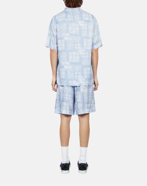 Chemise à manches courtes imprimée blanche et bleu ciel