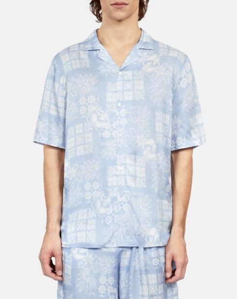 Chemise à manches courtes imprimée blanche et bleu ciel