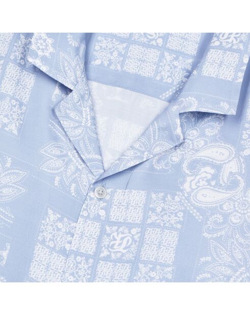 Chemise à manches courtes imprimée blanche et bleu ciel