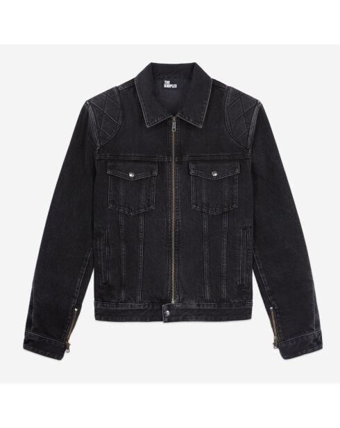 Blouson biker noir délavé en denim