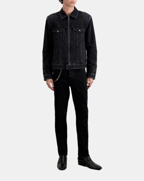 Blouson biker noir délavé en denim