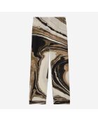 Pantalon en soie fluide imprimé beige et marron