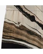Pantalon en soie fluide imprimé beige et marron