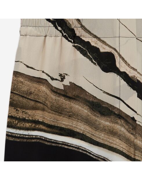 Pantalon en soie fluide imprimé beige et marron