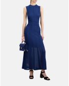 Robe longue en maille ajourée bleu roi