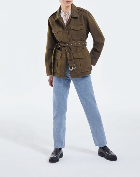 Veste en jean ceinturée kaki