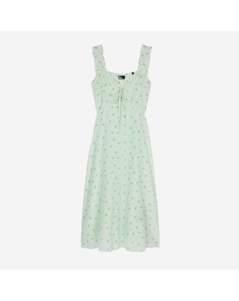 Robe longue fleurie en soie verte