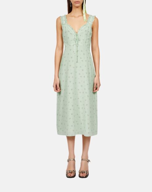 Robe longue fleurie en soie verte
