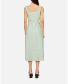 Robe longue fleurie en soie verte