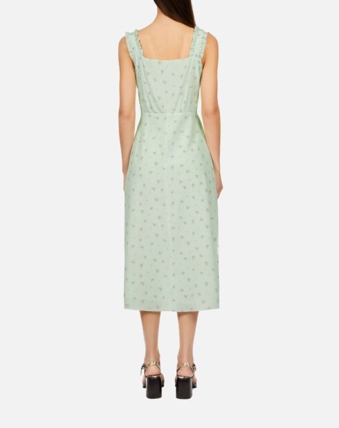 Robe longue fleurie en soie verte