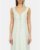 Robe longue fleurie en soie verte