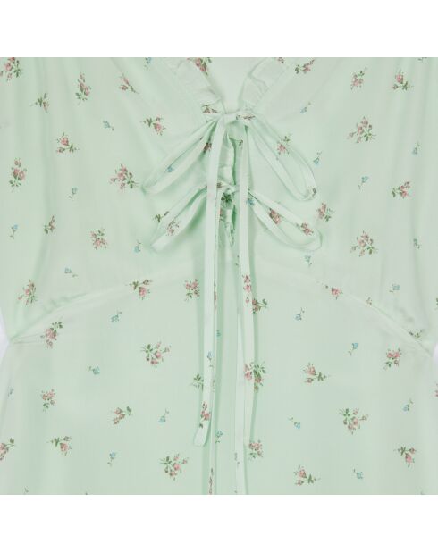 Robe longue fleurie en soie verte