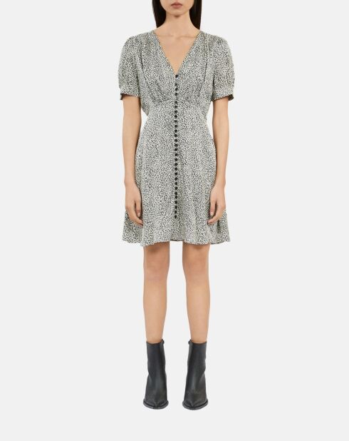 Robe courte léopard avec boutonnage noire et blanche
