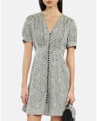 Robe courte léopard avec boutonnage noire et blanche