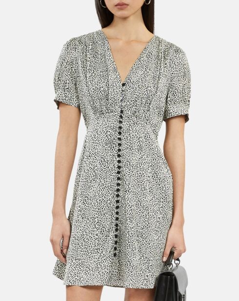 Robe courte léopard avec boutonnage noire et blanche