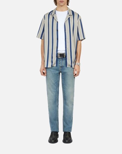 Chemise à manches courtes à rayures violettes et vertes