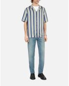 Chemise à manches courtes à rayures violettes et vertes