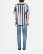 Chemise à manches courtes à rayures violettes et vertes