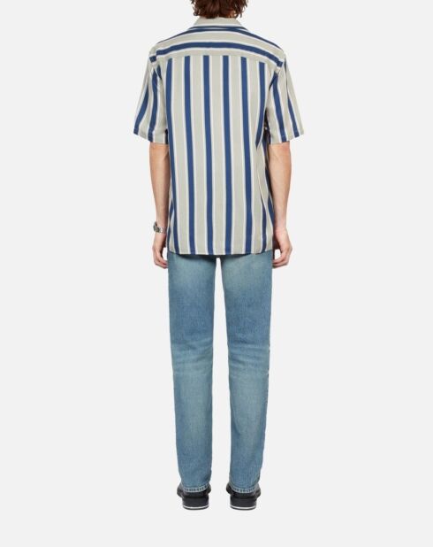 Chemise à manches courtes à rayures violettes et vertes