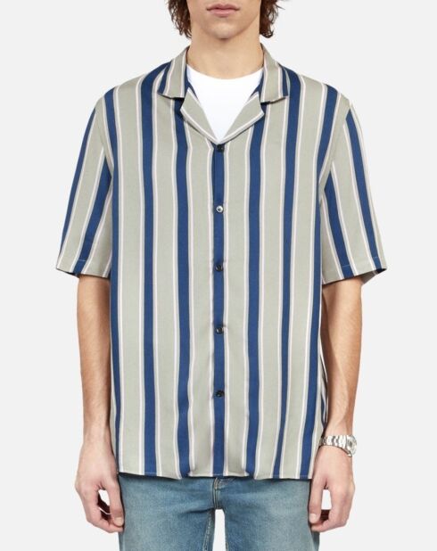 Chemise à manches courtes à rayures violettes et vertes