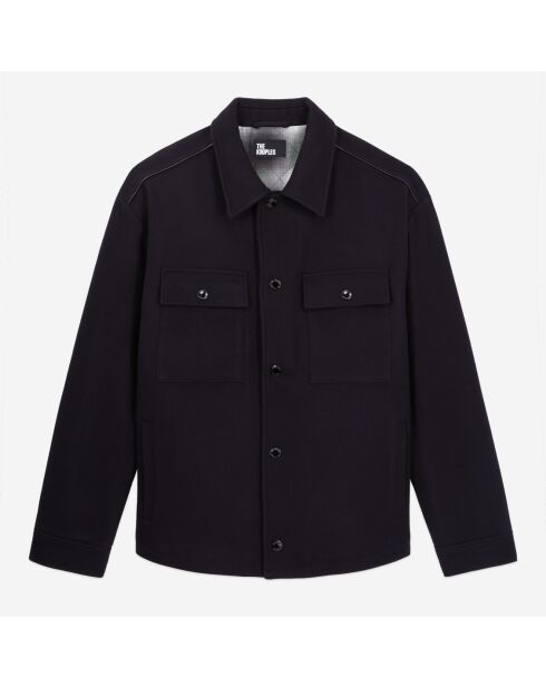 Blouson type surchemise en laine mélangée bleu marine foncé