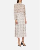 Robe longue fleurie craie , écru et mauve