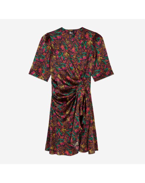 Robe courte imprimée en soie multicolore