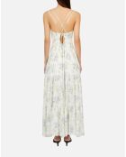 Robe longue fleurie avec laçage bleu clair et blanche