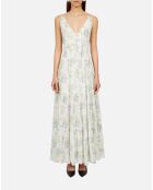 Robe longue fleurie avec laçage bleu clair et blanche