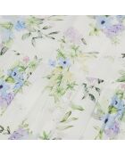 Robe longue fleurie avec laçage bleu clair et blanche