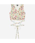 Top court fleuri cache cœur avec laçage jaune