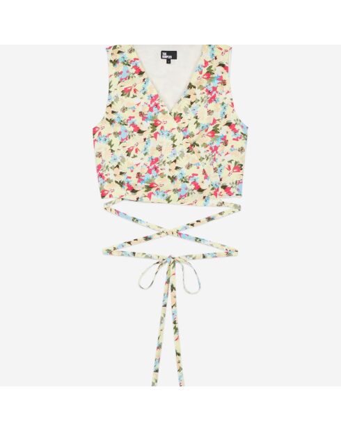 Top court fleuri cache cœur avec laçage jaune