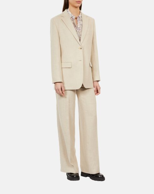 Veste tailleur en lin beige