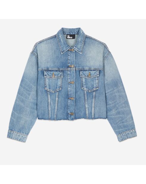 Blouson court en denim bleu moyen