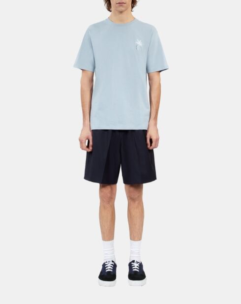 T-shirt broderie Palm tree bleu ciel
