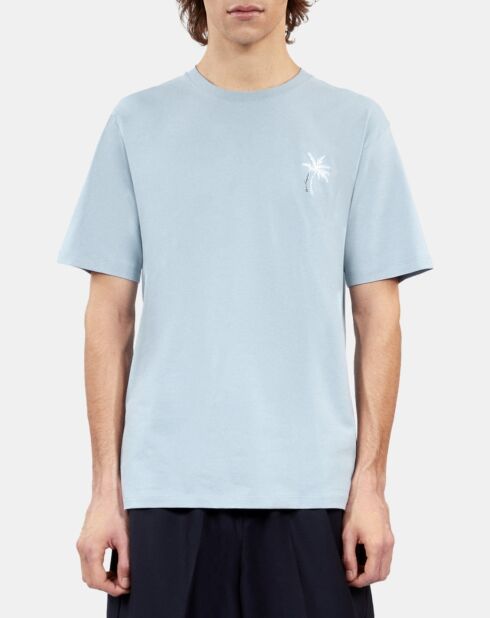 T-shirt broderie Palm tree bleu ciel