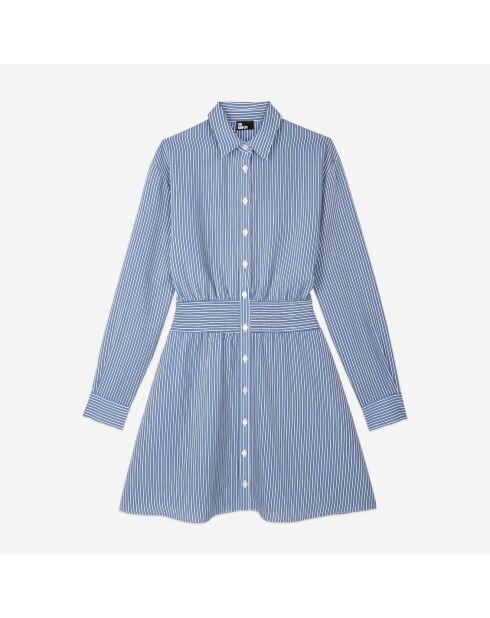 Robe chemise courte à rayures bleues et blanches