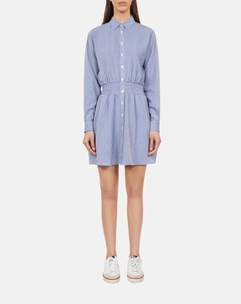 Robe chemise courte à rayures bleues et blanches