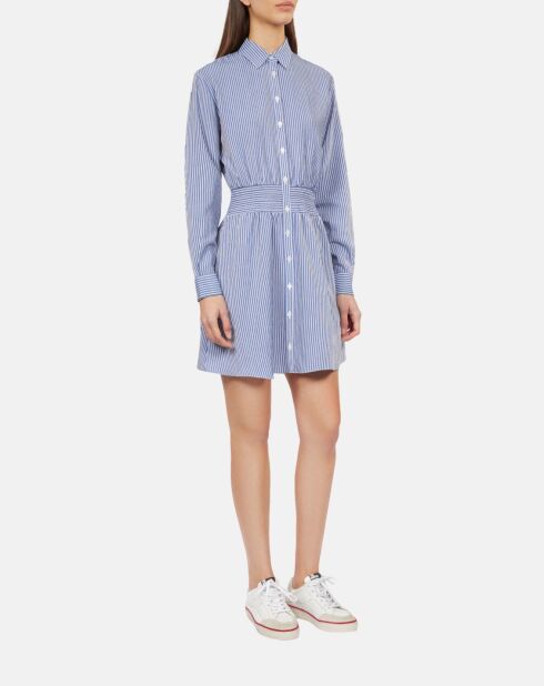 Robe chemise courte à rayures bleues et blanches