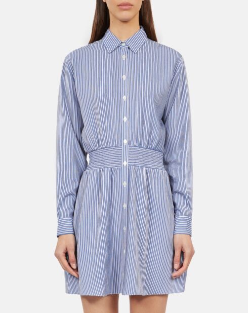 Robe chemise courte à rayures bleues et blanches