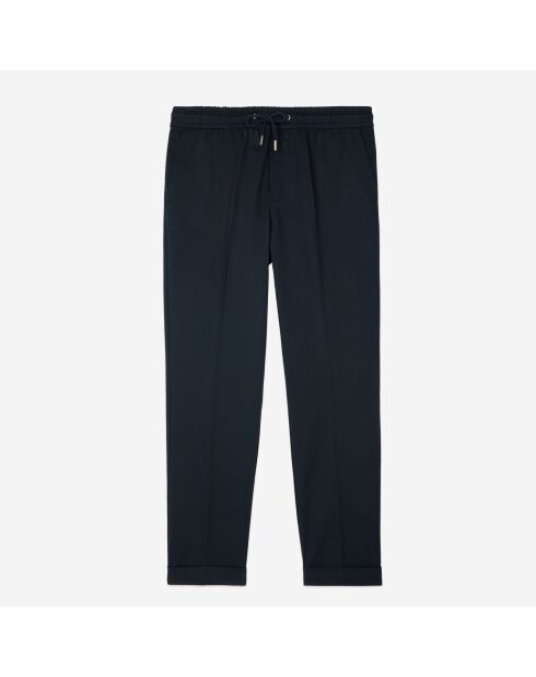 Pantalon droit en coton bleu marine