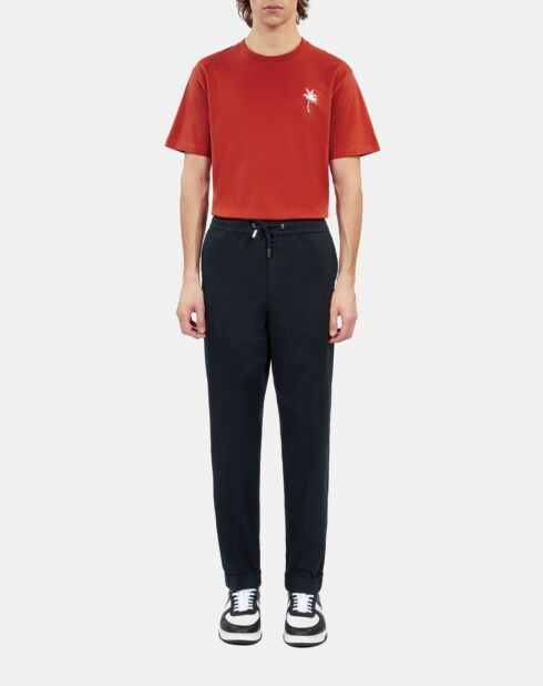 Pantalon droit en coton bleu marine