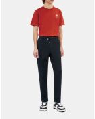 Pantalon droit en coton bleu marine